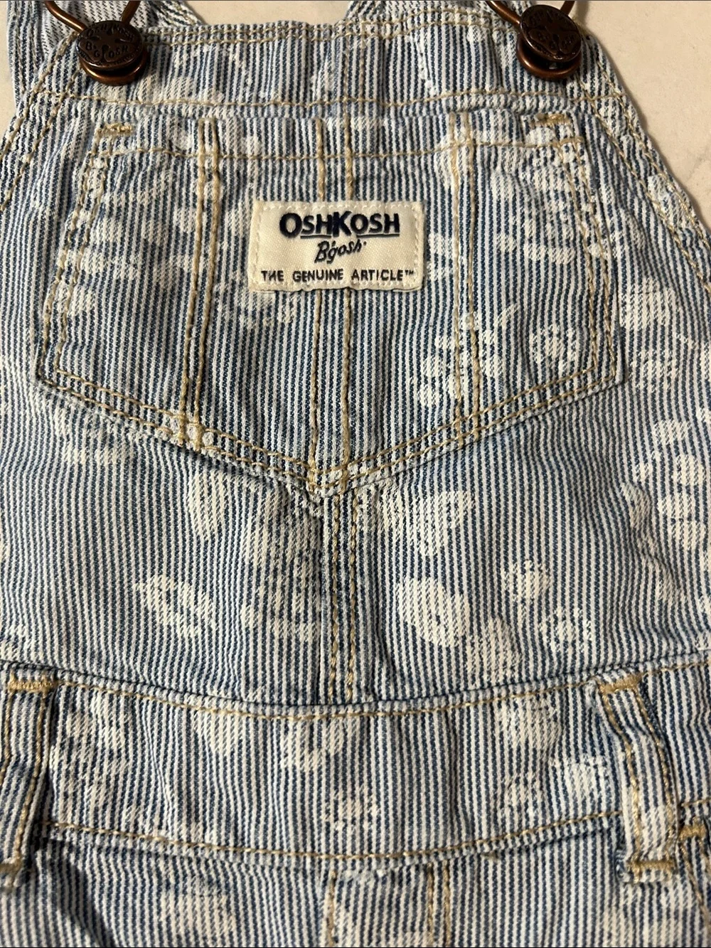 OshKosh B'gosh Gray Tee with Yellow Logo + Blue Plaid & Floral Overalls Set